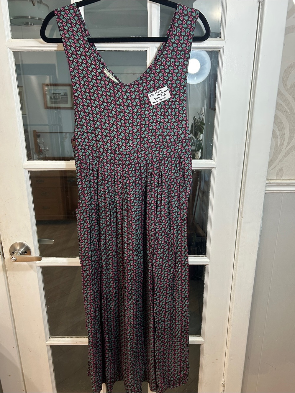 O76. Sleeveless Maxi Dress in Teal & Pink Floral Print